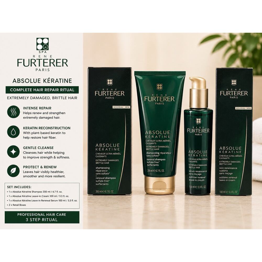 Rene Furterer Absolue Keratine Shampoo & Leave-In Cream Set Damaged Hair